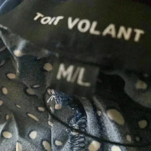 NEW! TOIT VOLANT FULLY PLEATED NAVY POLKA DOT PULLON WIDE LEG BOHO PANTS M/L - Picture 9 of 9